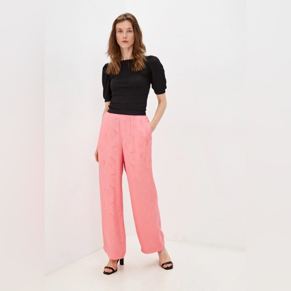 MAJE Pink Bubblegum Pala Satin-Jacquard Wide-Leg Pants. Size 36 - Picture 5 of 16